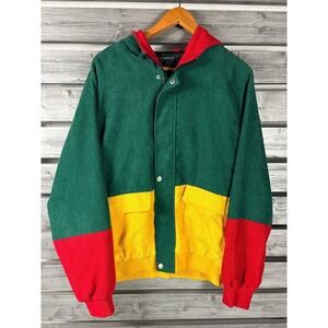 Zaful Mens Colorblock Corduroy Hooded Jacket Size M Full Zip Up bomber vtg
